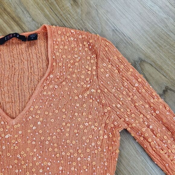 🍑Cyrus Orange Beaded & Sequined Long Sleeve Top Small - Picture 4 of 9